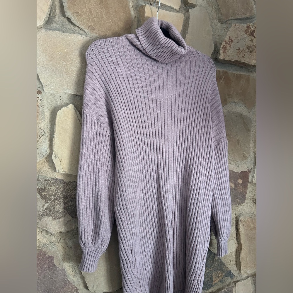 Lavender Ribbed Turtleneck Sweater Dress - Picture 3 of 5